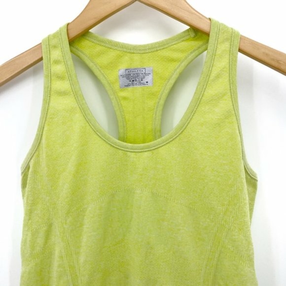 Athleta Fastest Track Heather Yellow Green Ruched Tank, Size Small - Picture 3 of 7